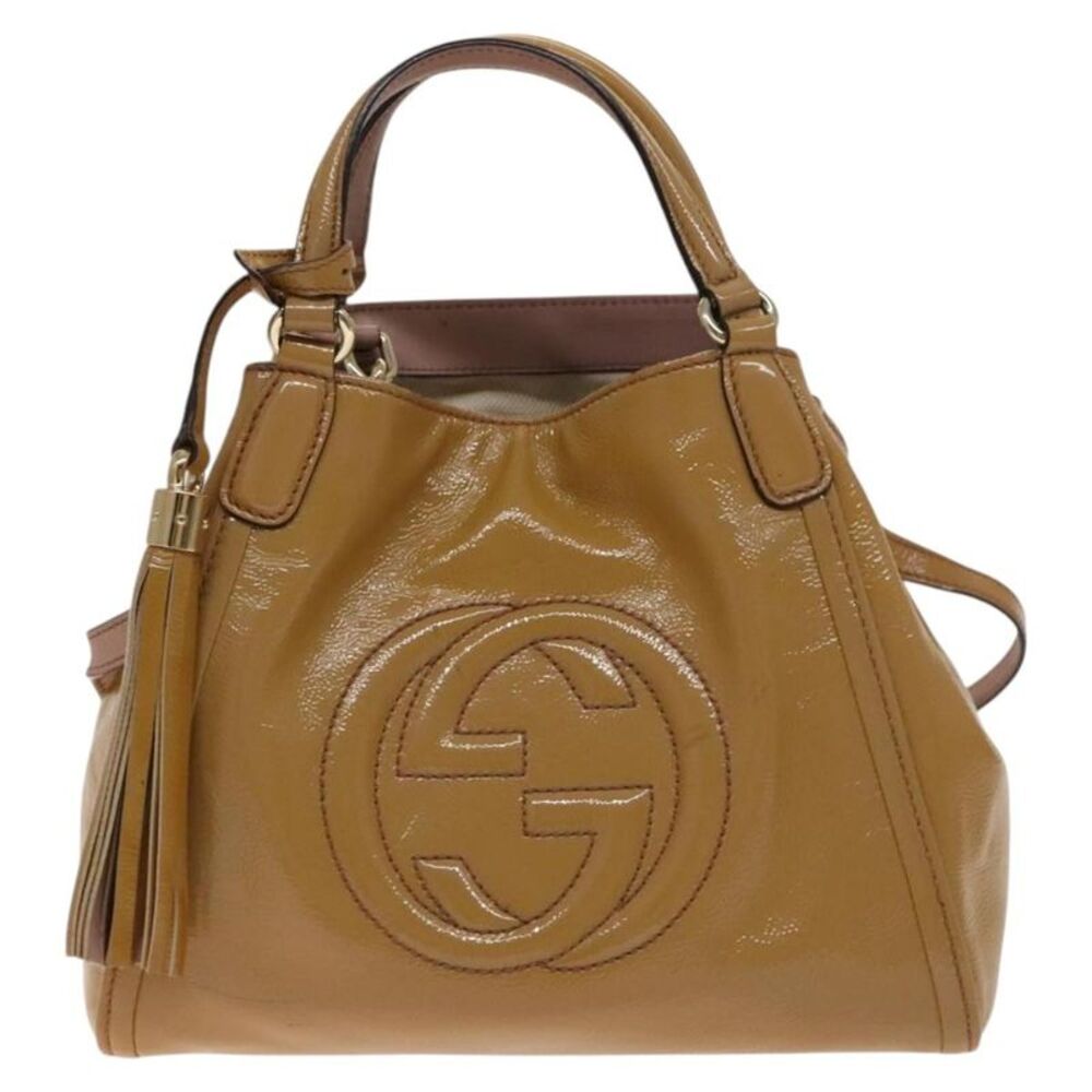Gucci Soho Convertible Shoulder Patent Beige Patent_Leather Shoulder Bag Bag
